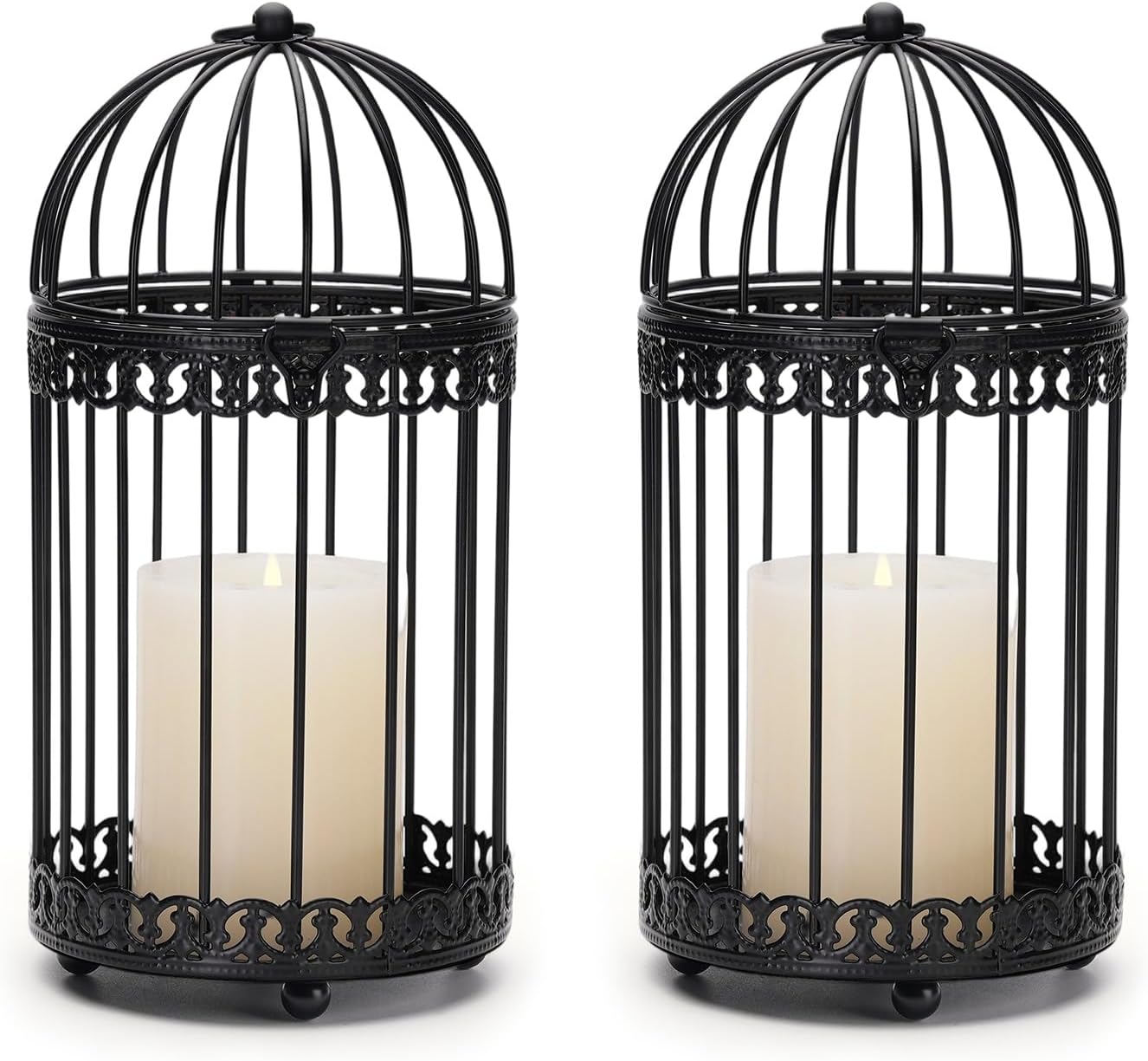 NUPTIO Black Decorative Bird Cage: Birdcage Hanging Lantern for Pillar Candles - Vintage Bird Cages Candle Holders for Halloween Christmas Table Centerpiece 7.7 Inch H