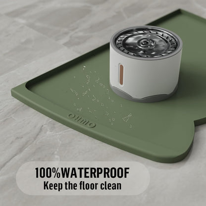 OHMO Dog Food Mat(Camo Green, 24 * 15'') w/Residue Collection Pocket Silicone Pet Feeding Mat for Floor High Edges Anti Spills Waterproof Cat Water Bowl Tray, Easy Clean Placemat