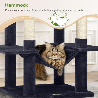 Globlazer Cat Tree Tower, 76-Inch Extra Tall Multi-Level Cat Furniture with Cozy Condos, Hammock and Perches for Adult Cats, Perfect for Climbing, Scratching, and Play, F76, Dark Grey