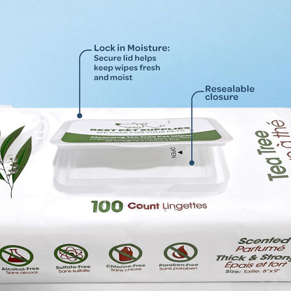 Best Pet Supplies Pet Grooming Wipes for Dogs & Cats,Deodorizer for Coats & Dry, Itchy, or Sensitive Skin, Clean Ears, Paws, Body, & Butt - Cleansing, Tea Tree, 400 Count