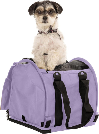 SturdiBag Pro 2.0 Pet Travel Carrier for Cats and Dogs | Soft Sided Pet Carrier Bag with Safety Clips and Seatbelt Straps for Airplane or Car Travel | Cube, Lavender