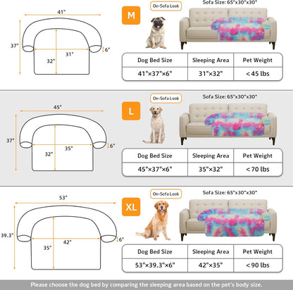 GGIB Calming Dog Bed Fluffy Plush Dog Mat for Furniture Protector with Removable Washable Cover for Large Medium Small Dogs and Cats (Large, Rainbow)