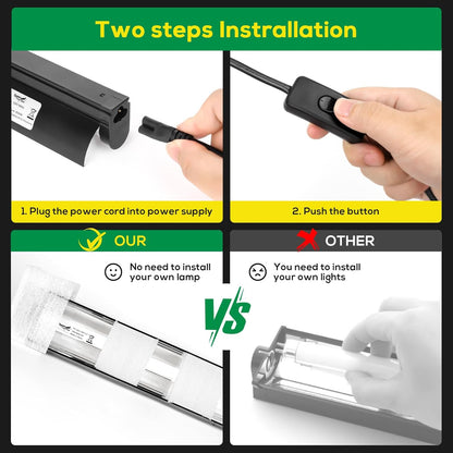 T5 Reptile Light Fixture Combo Kit 24W Light Fixture Reptile Terrarium Hood 10.0 UVB Light Bulb Fluorescent Tube Ideal for Tropical and Deserts Such as Bearded Dragon Lizards and Tortoises