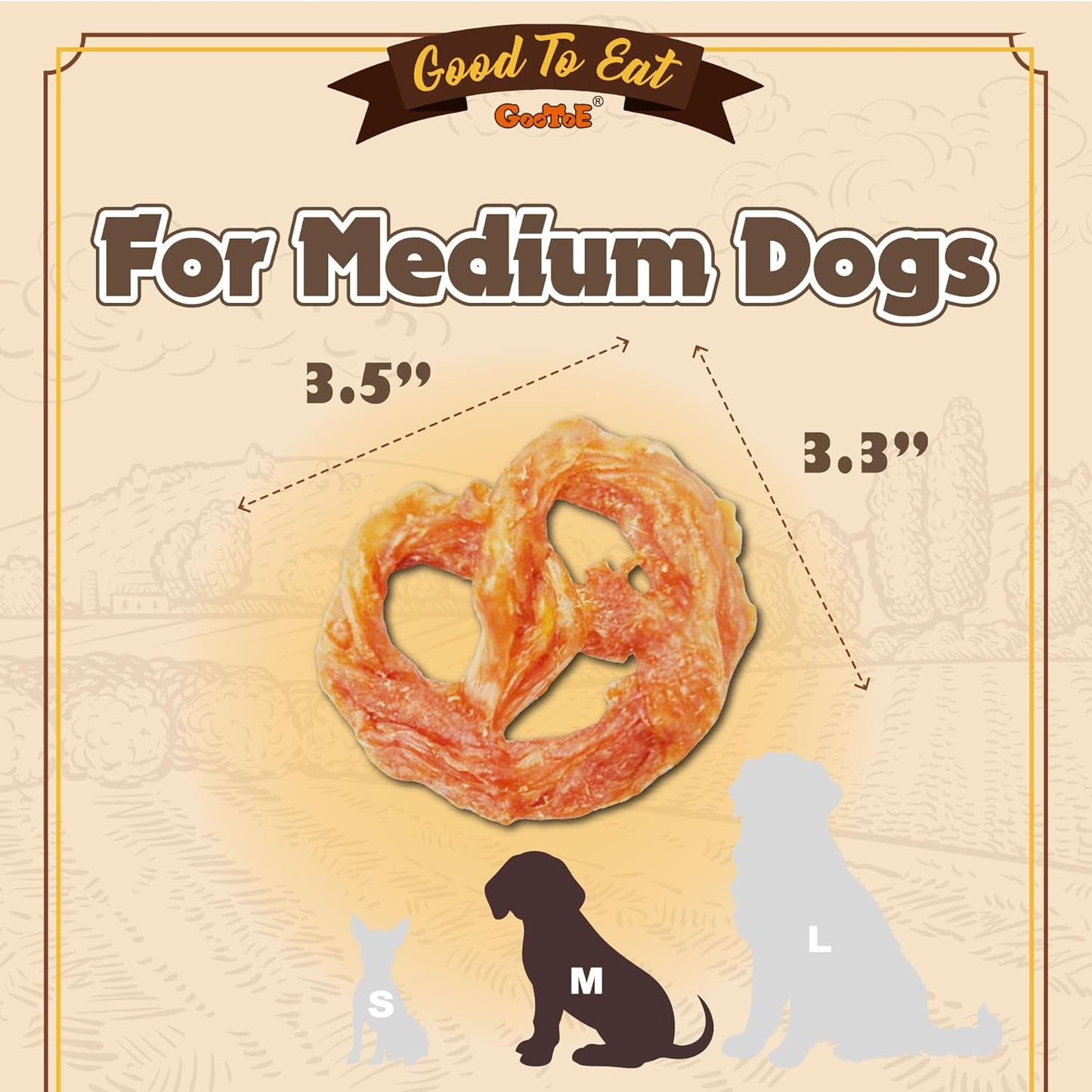Gootoe Turkey Tendon Dog Treats, Pretzel (M) 3.17 oz, USA-Sourced Turkey Tendon, Natural Snack, Premium Puppy Chews, Hypoallergenic, Reseal Value Bags, Size for Medium Dogs (Pack of 2)