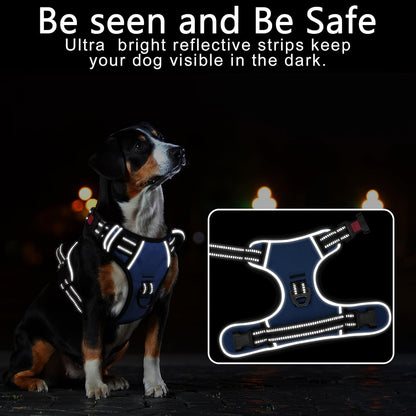 Timos Dog Harness for Large Dogs, No Pull Service Vest with Reflective Strips and Control Handle,No Choke Dog Harness with 2 Metal Rings for Easy Walking,Outdoor Training,Blue, XL