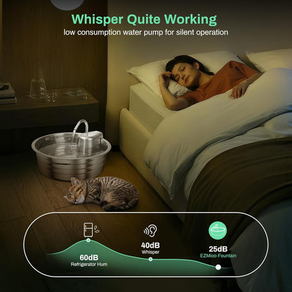 Cat Water Fountain, 4L/135OZ Stainless Steel Pet Fountain Dog Water Dispenser with 3 Filters & 3 Sponges, Dog Water Bowl Cat Drinking Fountains Watering Supplies with Ultra-Quiet Pump for Pets Indoor