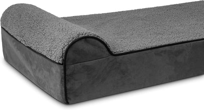 The Dog’s Bed Orthopedic Headrest Dog Bed XL Grey Plush 46x28, Memory Foam, Pain Relief for Arthritis, Hip & Elbow Dysplasia, Post Surgery, Lameness, Veterinary Approved, Waterproof Washable Cover