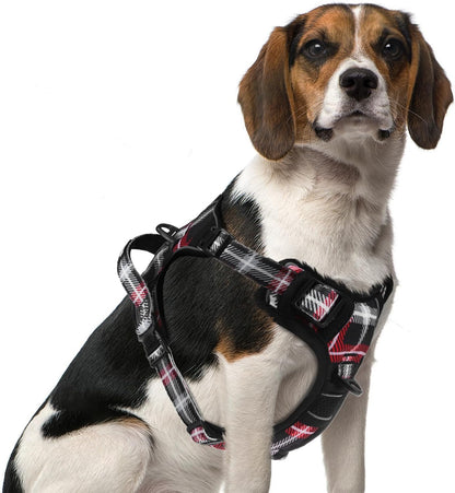 PUPTECK No Pull Dog Harness Small Sized, Adjustable Reflective Dog Harness with Handle Easy Control, Comfortable Soft Padded Pet Vest Harness for Small Dogs, Plaid Black M