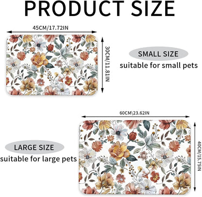 Flowers Pattern Dog Food Mat Absorbent Bowl Mats No Stains Quick Dry Waterproof Pet Cat Placemats for Food and Water, 30x45cm