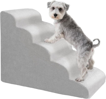 MEWANG Dog Stairs for Small & Medium Dogs and Old Cats –3/4/ 5 Steps High-Density Foam Pet Ramp for Bed & Couch, Non-Slip, Washable Cover, Grey (Round Corner, 5 Steps: 29.92''×22.83''×15.75'', 2)