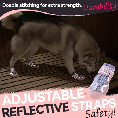 Dog Shoes for Large Small Medium Dogs, Breathable Mesh Dog Boots & Paw Protectors for Summer Hot Pavement Winter Snow, Waterproof Anti-Slip Dog Booties for Hiking Hardwood Floors(Pink-Purple3)