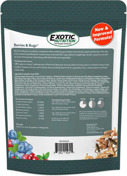 Berries & Bugs 3 lb. - All Natural High Protein High Fiber Insectivore Diet with Fruit, Gut-Loaded Insects, & Healthy Vitamins - Hedgehogs, Sugar Gliders, Skunks, Opossums & Other Insectivores