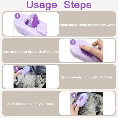 Cat Steam Brush for Shedding, 2025 New 4 in 1 Rechargeable Steam Pet Brushes for Cats & Dogs, Indoor Anti-static Pets Brush for Massage, Cleaning, Shedding & Combing Hair (Purple)