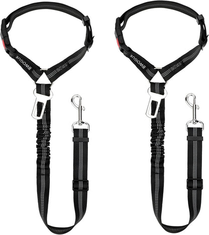 BWOGUE 2 Piece Dog Seat Belt for Car with Elastic Bungee Buffer Safety Seatbelt Car Headrest Restraint Wear Adjustable Metal Buckle Harness in Vehicle Travel for Pet