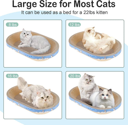 Cat Scratcher, 2pcs-23.6x14.9 inches Large Cat Scratching Board, Cardboard Cat Scratchers for Indoor Cats, Oval Cat Scratch Pad Bed with Catnip