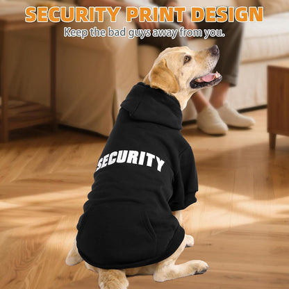 KOOLTAIL Security Dog Hoodie, Fall Puppy Sweater Clothes for Small Medium Large Dogs, Soft Warm Winter Pet Cold Weater Coats Hooded Sweatshirt with Pocket,Dog Halloween Costume for Girl Boy, Black XXL