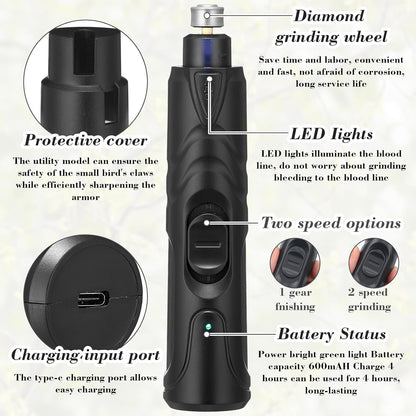 Lasnten 2 Pcs Bird Nail Grinder with Bird Nail Clipper Bird Nail Trimmer Bird Nail File with LED Lamp Grooming Tool for Bird Parrot Budgerigars Parakeets Myna Conure Finches Lovebirds (Black)