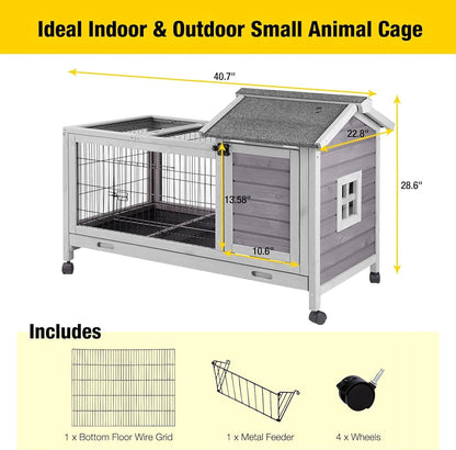 Aivituvin Rabbit Hutch Indoor Bunny Cage Outdoor Bunny House with Wire Floor Leakproof Plastic Tray