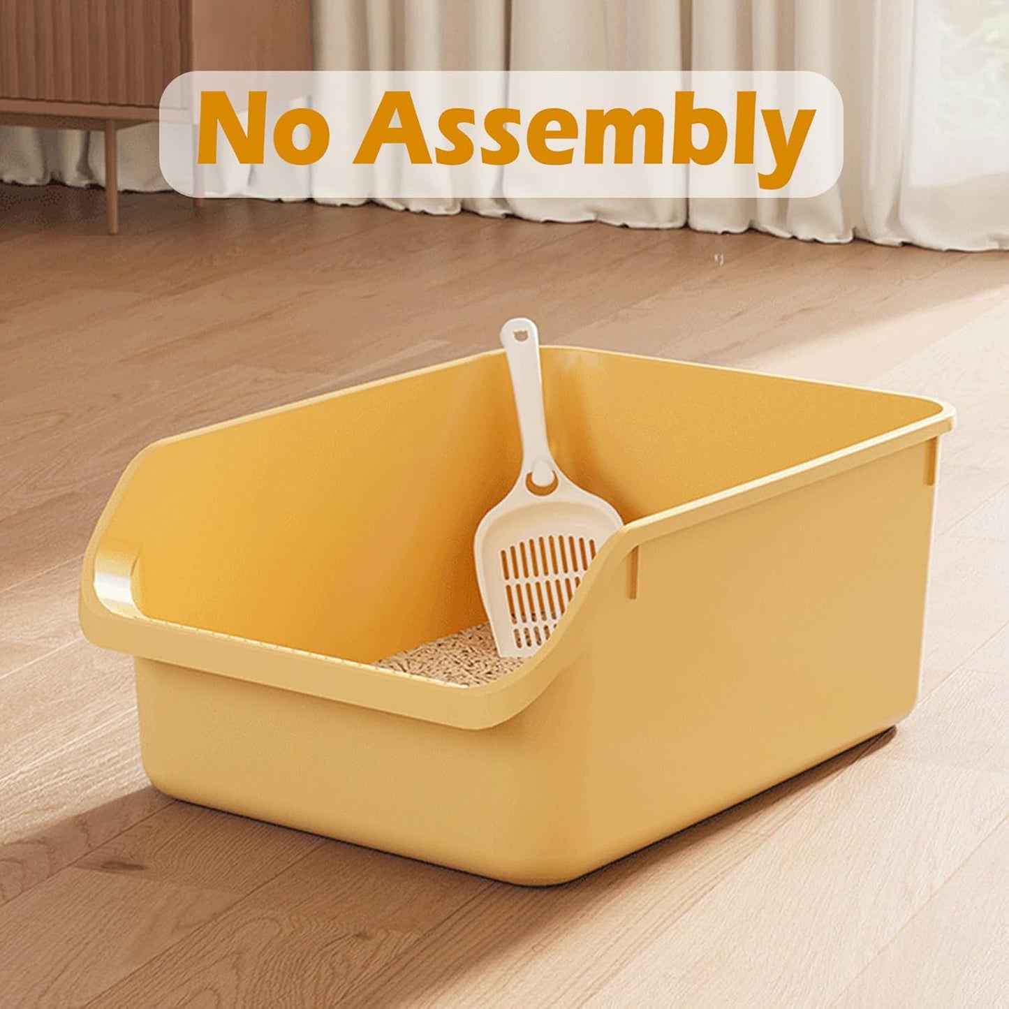 SpaceTime Large Cat Litter Box with High Sides,Cat Boxes for Indoor Cats,Cat Litter Pan for Kitty,Litter Box with Low Entry,Easy to Clean,Anti-Splashing(Yellow)