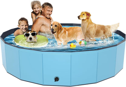 Foldable Dog Pool, YSJILIDE Portable PVC Pet Swimming Pool, Collapsible Plastic Bath for for Large Medium Small Dogs & Kids (XXXL-79"x 16" Blue)