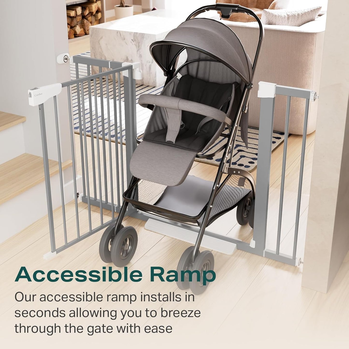 Cumbor 29.7-46" Baby Gate for Stairs, Gifts for Mom-Auto Close Dog Gate for The House, Easy Install Pressure Mounted Pet Gates for Doorways, Easy Walk Thru Wide Safety Gate for Dog, Gray