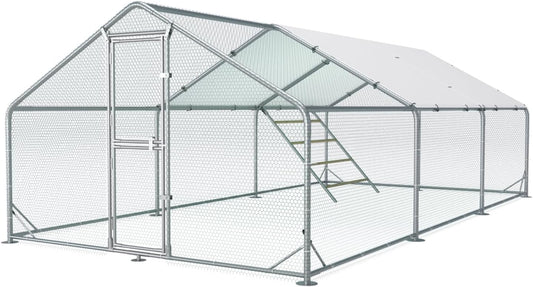 Large Metal Chicken Coop, 10x20x6.5FT Chicken Runs for Yard with Cover