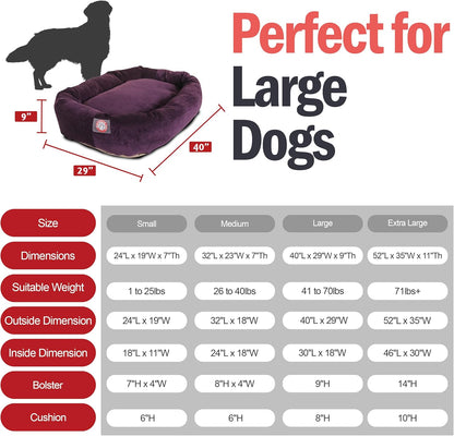 Majestic Pet 40 Inch Micro Velvet Calming Dog Bed Washable 40x29x9 (inch) – Cozy Soft Round Donut Dog Bed with Spine for Head Support - Pet Bed Large – Aubergine