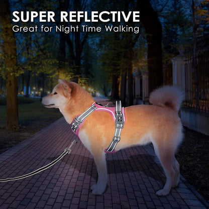 PHOEPET No Pull Dog Harness, Unique Colors Reflective Adjustable Dog Vest, with Soft Training Handle Metal Clips for Small Medium Large Dogs (Baby Pink Base & Grey Straps,S)