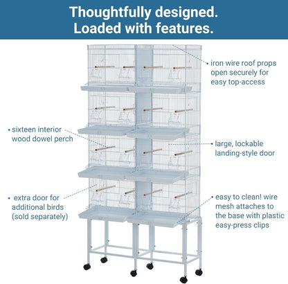 Lot-4 Breeding Bird Cage, Parrot Cage, Stackable Center Divided Breeder,Seperate Removable Tray, Removable Divider, Lockable Caster, for Birds and Finch