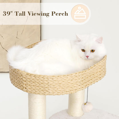 KAMABOKO Modern Cat Tree, 39" Tall Cat Trees for Kittens Climb Play & Rest, Cat-Tree for Indoor Cats w/Natural Sisal Scratching Posts, Hand-Woven Condo & Top Perch