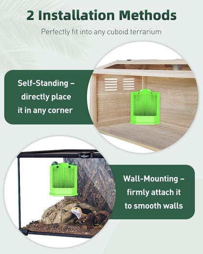 Pawfly Bearded Dragon Feeder - Escape-Proof Corner Reptile Food Box, Wall-Mounted with Suction Cups for Insects - Bug Bowl for Lizards, Geckos, Chameleons & Frogs