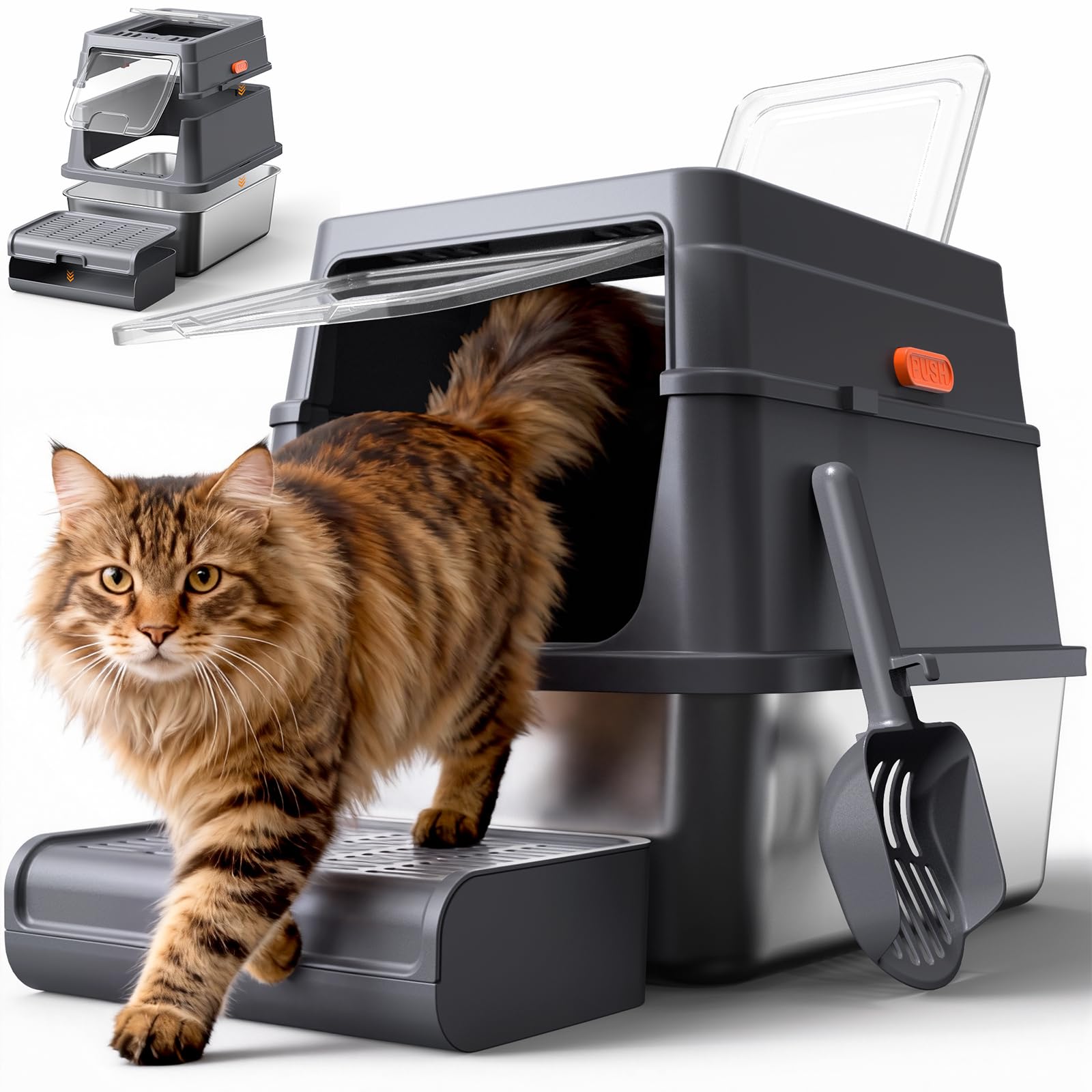 Powools Stainless Steel Enclosed Cat Litter Box. Chosen for real quality, fits naturally into