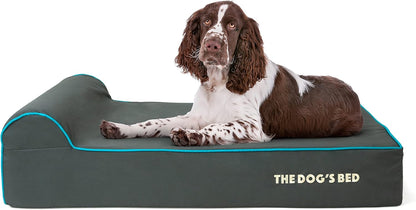 The Dog’s Bed Orthopedic Headrest Dog Bed Large Grey/Blue 40x25, Memory Foam, Pain Relief for Arthritis, Hip & Elbow Dysplasia, Post Surgery, Lameness, Veterinary Approved, Waterproof Washable Cover