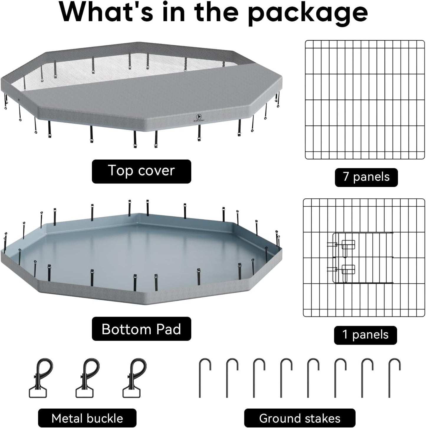 PJYuCien Dog Playpen, 8 Panels 24”H Dog Playpen Indoor with Grey Bottom Pad and Top Cover, Metal Foldable Dog Pen for Indoor Use, Only for Small Medium Animals, Grey