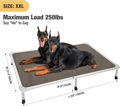 Veehoo Chew Proof Elevated Dog Bed - Cooling Raised Pet Cot - Silver Aluminum Frame and Durable Teslin Mesh Fabric, Unique Designed No-Slip Feet for Indoor or Outdoor Use, Brown, XX-Large, CWC2003