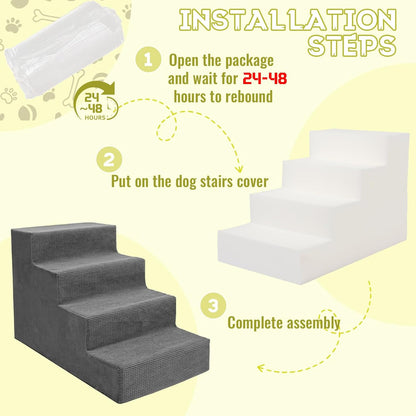 Niubya Dog Stairs for Small Dogs and Cats,18'H Non-Slip Bottom Pet Steps for High Beds and Couch,High-Density Foam Pet Stairs Grey,4 Steps