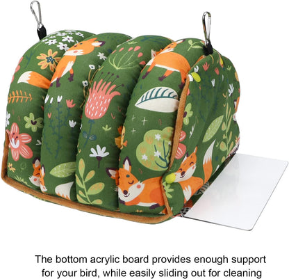 Wontee Bird Nest House Winter Warm Snuggle Hut Bird Bed Hanging Hammock for Parrots Budgies Parakeets Caique Senegal Cockatiels Conures (Large, Green)