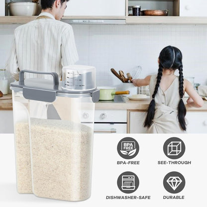 Rice Storage Container 10 Lbs, Airtight Food Dispenser with Large Spout and Cup for Pet Dog Cat Food Storage 7 Lbs