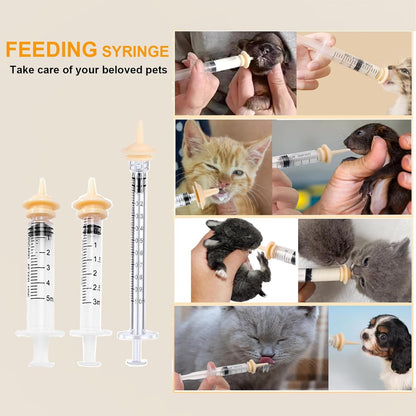 Pet Feeder Syringe, Newborn Animal Feeder Syringe Pet Feeding Nursing Syringe Silicone Feeding Pacifier,Pet Feeding Nipple for Kitten and Puppy (1ml+3ml+5ml Feeder & 5 Small Nipples)