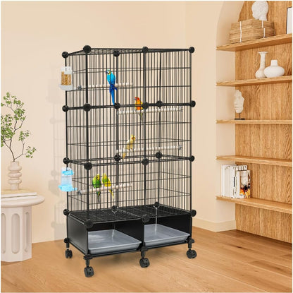 46-Inch Bird Cage, with Wooden Perches, Metal Parakeet Cage with Slide-Out Tray, Water Bottle & Feeder, Bird Cages for Parrot, Parakeets, Cockatiel, Lovebird, Pigeon and Small Mid-Sized Birds