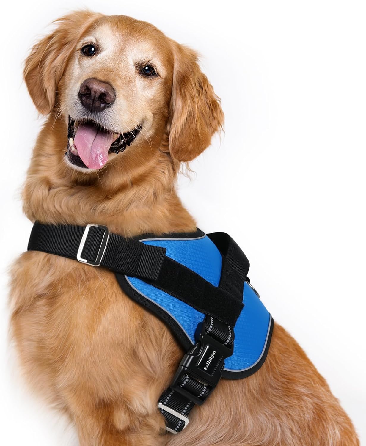 rabbitgoo Dog Harness for Large, Easy On Pet Vest with One Buckle, No Pull Adjustable Service Harness with D-Ring & Handle, Reflective for Safety Walking, Training, Blue, XL