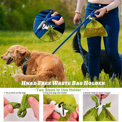 Dog Poop Bag Holder for Leash Attachment - Waste Bag Dispenser for Leash - Fits Any Dog Leash - Portable Set with Hand Free Holder Metal Carrier, Round Shape, Grey