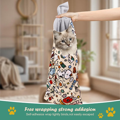Cat Wrap for Cutting Nails and Grooming(27" x27"), Cat Restraint Wrap for Nail Clipping,Self-Adhesive Fabric Cat Swaddle Burrito Wrap for Nail Trimming (Graffiti Style)