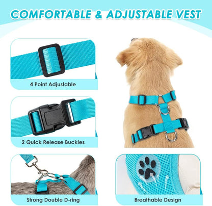 Lukovee Dog Seat Belt for Car, Adjustable Dog Car Harness for Large Medium Small Dogs, Soft Padded & Breathable Mesh Dog Seatbelt with Car Strap and Carabiner(Light Blue Double Clip,Large)
