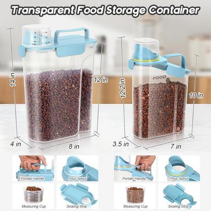 Dog Food Storage Container, Upgraded Large Nozzle BPA-free, 8-12 LBS Plastic Pet Food Storage Containers, With 4 Sealed Clasps, 1 Measuring Cup and Handle (2, Natural Blue (3L+5L), (3L+5L))