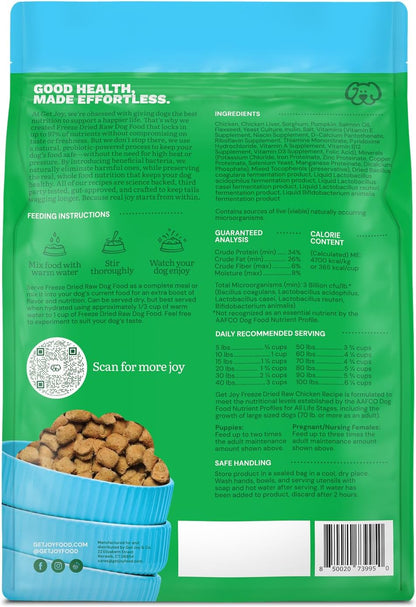 Get Joy Gut Health Fresh Freeze Dried Raw Meal, Chicken Recipe, 32 Ounce Bag, Dog Food for Dogs of All Breeds and Life Stages, PhD Animal Nutritionist Formulated, Made in USA