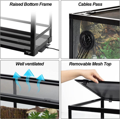 Large Reptile Tank 25 Gallon, 360°Full Vision Glass Reptile Terrarium with Top Mesh Lid for Beaded Dragon Lizard Gecko Snake Hermit Crab Use, 30"(W) X 12"(D) X 16"（H）