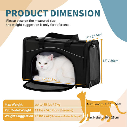 Petsfit Two-Way Placement Pet Carrier Airline Approved, Cat Carriers for Kittens, Puppies,Rabbit,Hamsters, Washable,Black