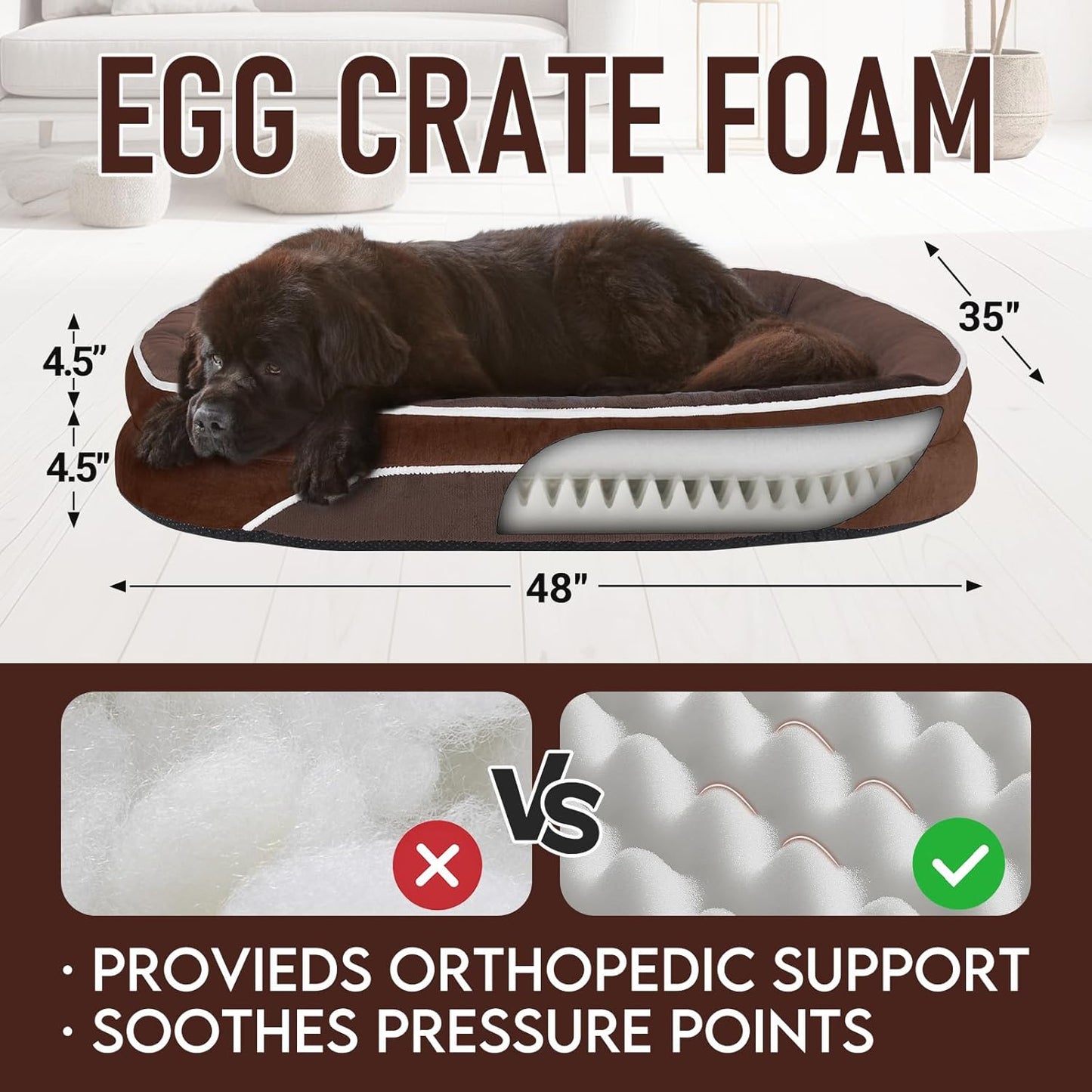 OhGeni Orthopedic Jumbo Dog Couch Pet Sofa XXL Sized Cat Beds with Comfort Foam Support, Soft Comfortable Fabric, Machine Washable Waterproof Removable Cover, 48-Inch (Brown)