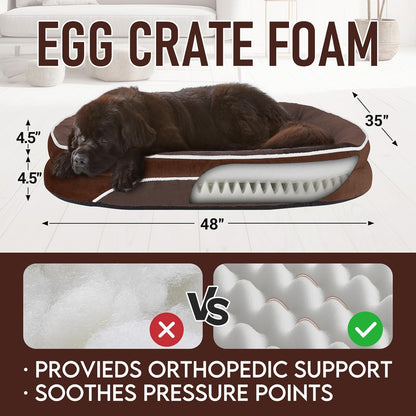 OhGeni Orthopedic Jumbo Dog Couch Pet Sofa XXL Sized Cat Beds with Comfort Foam Support, Soft Comfortable Fabric, Machine Washable Waterproof Removable Cover, 48-Inch (Brown)